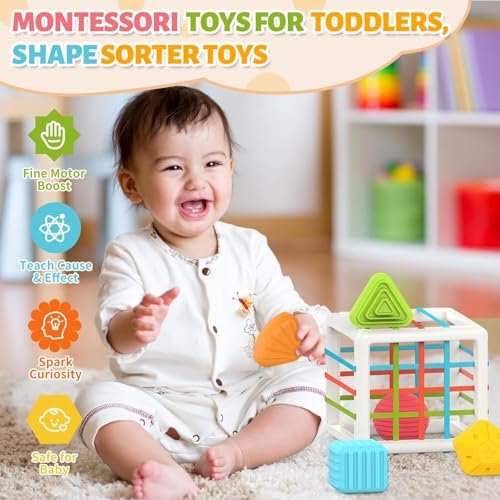 CountryLink Montessori Activity Cube for 1 Year Old | Shape Sorter Toy with 6 Multi-Sensory Shapes | Developmental Learning Toys for Baby Boys & Girls | First Birthday Gift (Small Activity Cube) - Image 3