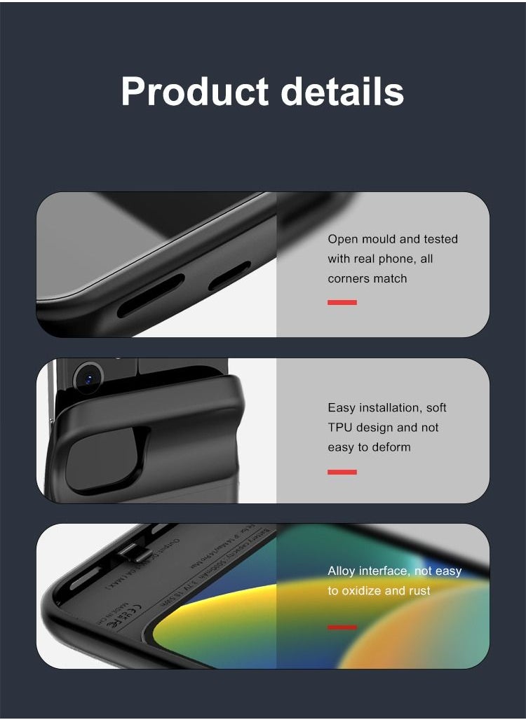 GULFLINK - Wireless Protective Charging Case Cover For iphone 14 Pro 4800mah Black - Image 1