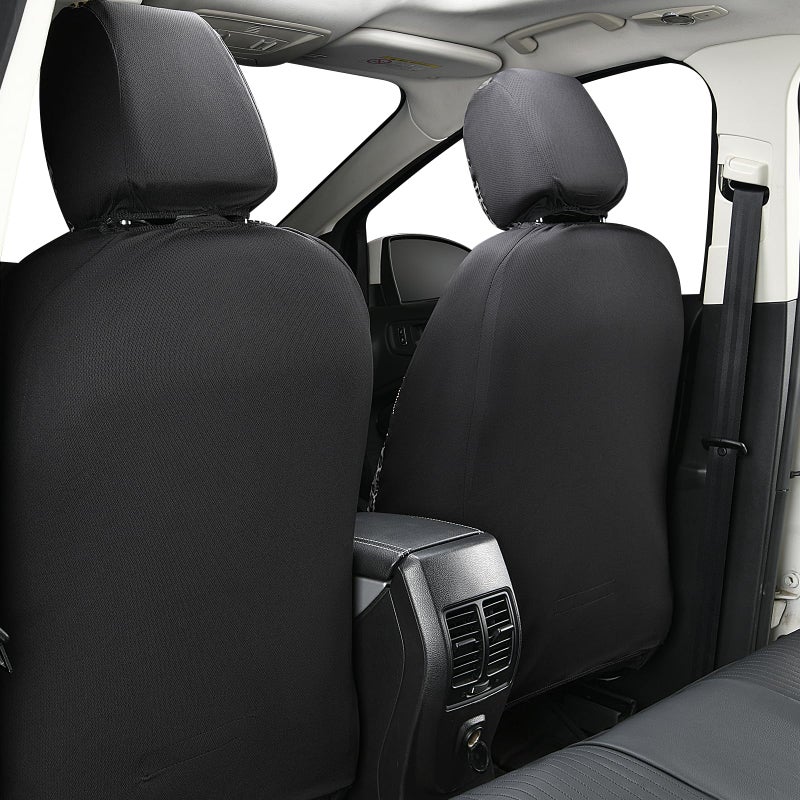 Flying Banner Synthetic Leather car seat Covers Full Set Front and Rear Bench Fashion Easy Installation Cup Holder Free (Black & Leopard Gray Print, Low Bucket - Full Set) - Image 4