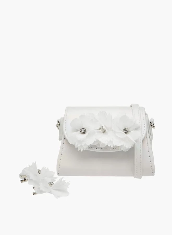 Little Missy Girls Floral Accent Crossbody Bag with 2 Hairpins