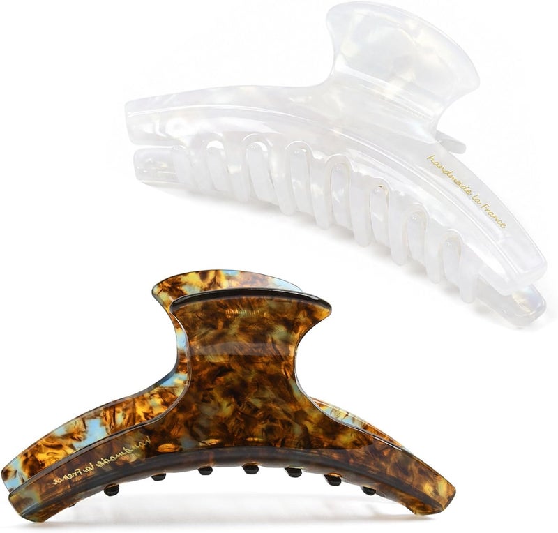 Aileam Widely used design 2 Pack Hair Claw Clips Women Large Tortoise Hair Clip French Design Barrettes Celluloid Leopard Print Accessories Jaw Clips for Thick Hair Any KSA address orderable - Image 1