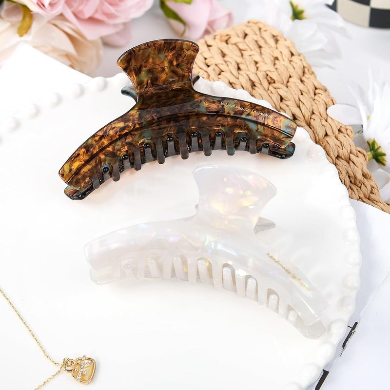 Aileam Widely used design 2 Pack Hair Claw Clips Women Large Tortoise Hair Clip French Design Barrettes Celluloid Leopard Print Accessories Jaw Clips for Thick Hair Any KSA address orderable - Image 3