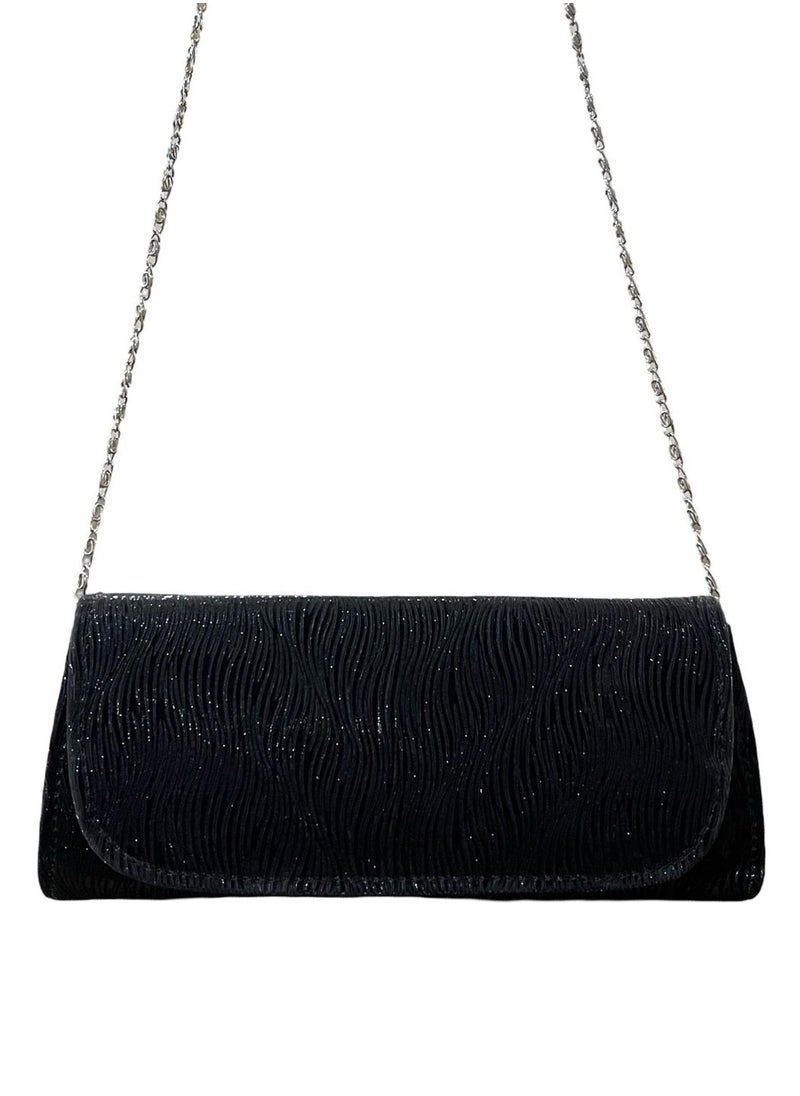 Vbranda Elegant evening clutch with a long rectangular shape, fully embellished with sparkling details VS-30-BLACK  - Image 1