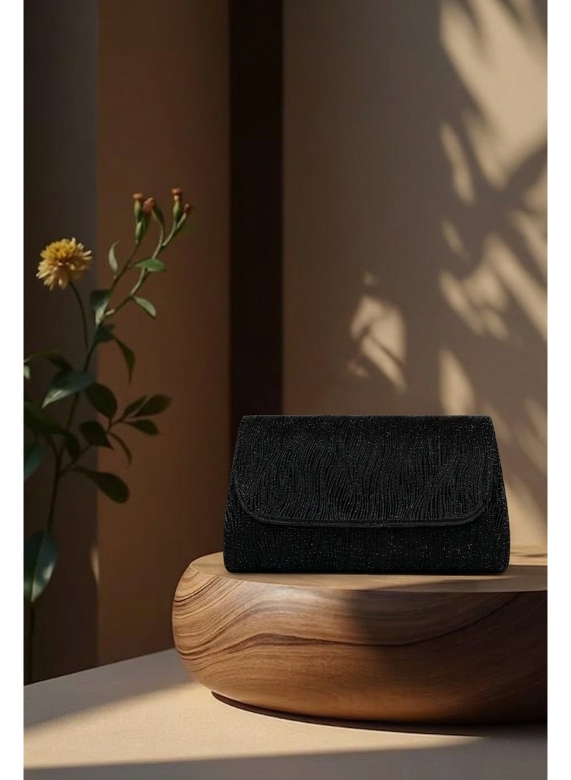 Vbranda Elegant evening clutch with a long rectangular shape, fully embellished with sparkling details VS-30-BLACK - Image 1