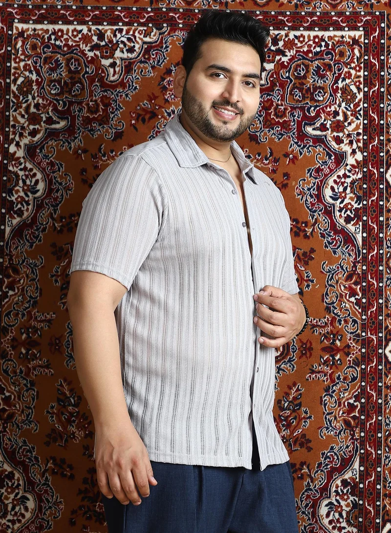 Instafab Plus  Instafab Plus Men's Cloud Grey Ridge Knit Shirt For Casual Wear | Spread Collar | Short Regular Sleeves | Button Closure | Plus Size Shirt Crafted With Comfort Fit For Everyday Wear for Men | Best Price UAE