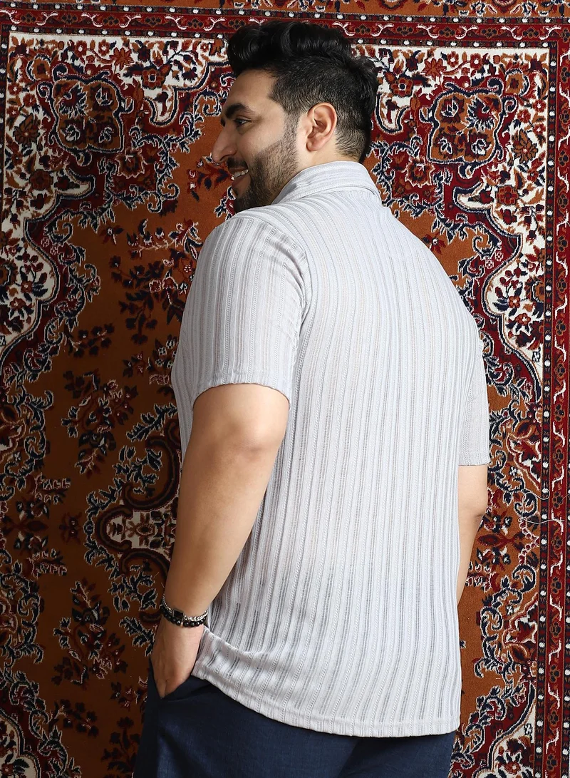 Instafab Plus  Instafab Plus Men's Cloud Grey Ridge Knit Shirt For Casual Wear | Spread Collar | Short Regular Sleeves | Button Closure | Plus Size Shirt Crafted With Comfort Fit For Everyday Wear for Men | Best Price UAE