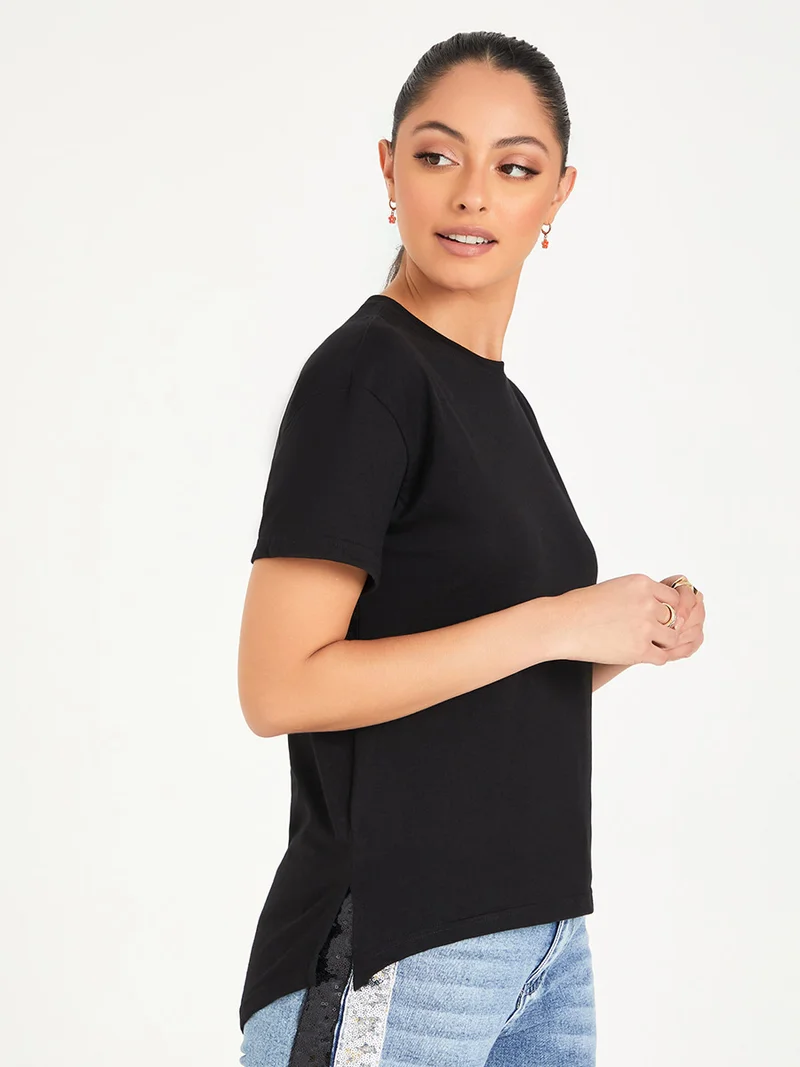 Styli Short Sleeves High Low Hem Boxy T-shirt