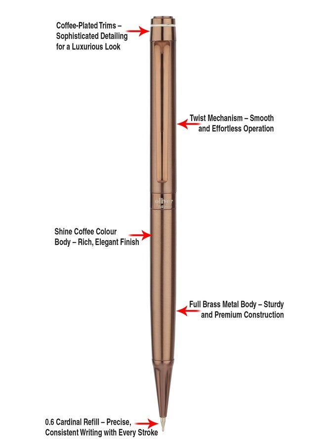 Oliver Inspire Coffee Luxury Ball Pen with T Box – Full Brass Body, 0.6mm Cardinal Refill, Twist Mechanism, Premium Shine Finish - Image 3