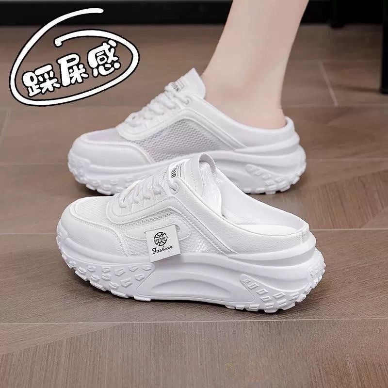 Broken Size Special Price Baotou Slippers 2024 Spring and Summer New Soft Bottom Fashion All-match Half Slippers Breathable Korean Style White Shoes White 