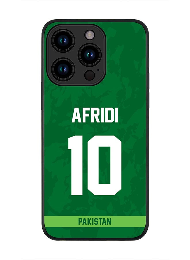 Cover for iPhone 15 Pro Case , Rugged Black Slim fit Soft Flexible Thin Protective Phone Cases - Player Name - AFRIDI, Jersey Number- 10