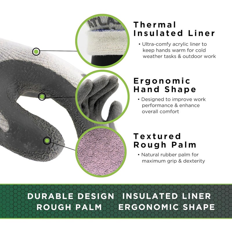 SHOWA Atlas 451 Natural Rubber Work Gloves with Insulated Seamless Liner - X-Large (Pack of 12 Pairs) - Image 2