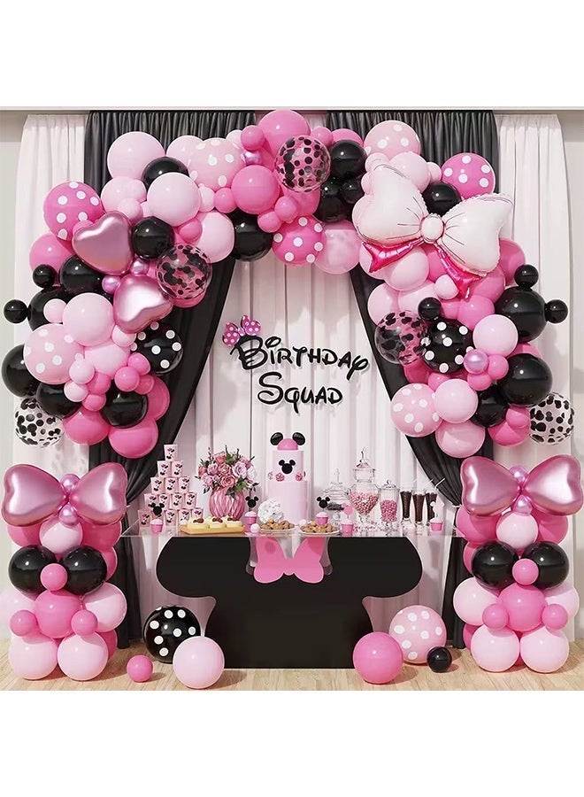 Minnie Mouse Polka Dot Balloon Garland Arch Kit, Pink Black Girls Birthday Party Decorations, Baby 1st Birthday Shower Latex & Foil Balloons Party Supplies - Image 1