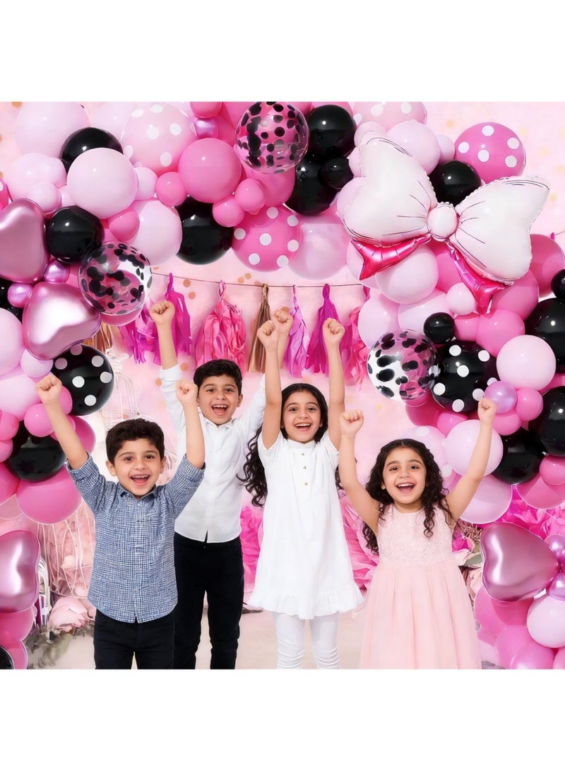 Minnie Mouse Polka Dot Balloon Garland Arch Kit, Pink Black Girls Birthday Party Decorations, Baby 1st Birthday Shower Latex & Foil Balloons Party Supplies - Image 5