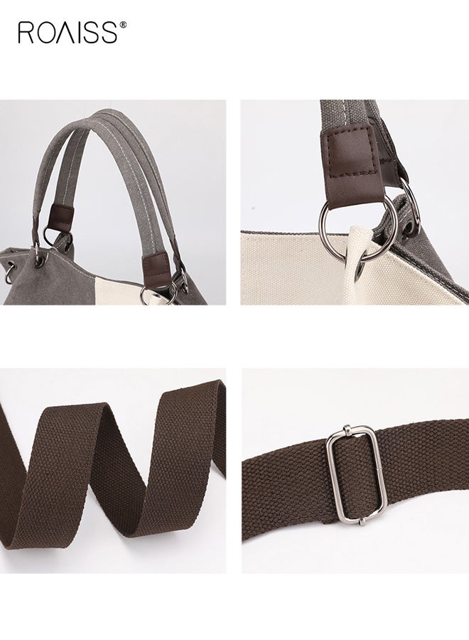 roaiss Casual Women's Canvas Bag Fashionable and Versatile Hand-Held Crossbody Bag Spliced ​​contrasting Color Single Shoulder Bag Zipper Multi-pocket Daily Commuting Tote Bag - Image 4