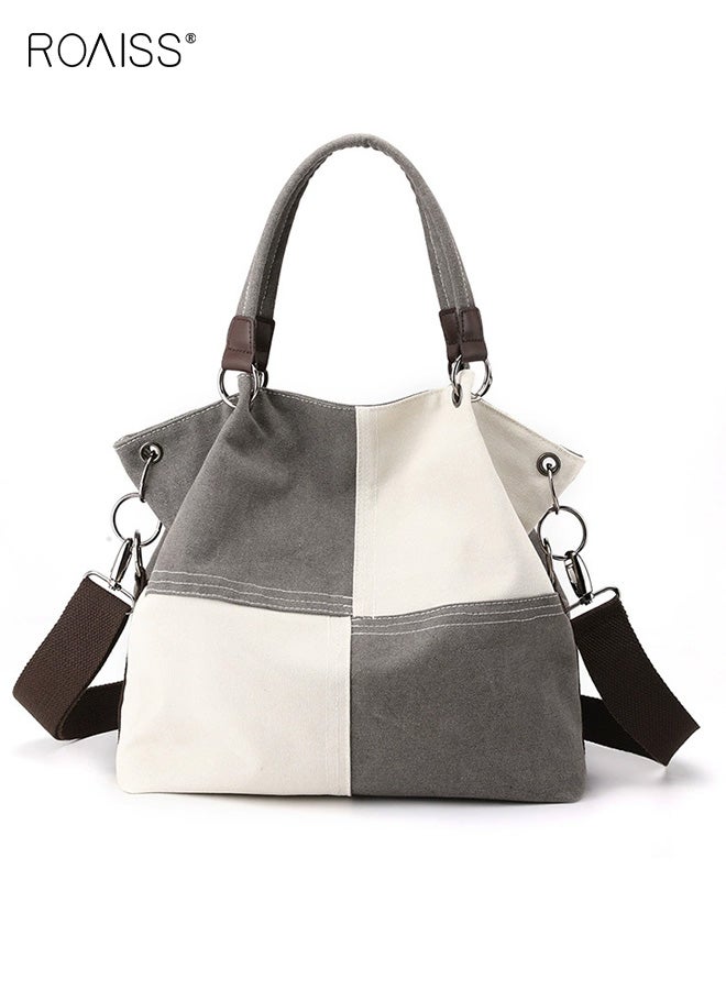 roaiss Casual Women's Canvas Bag Fashionable and Versatile Hand-Held Crossbody Bag Spliced ​​contrasting Color Single Shoulder Bag Zipper Multi-pocket Daily Commuting Tote Bag - Image 1