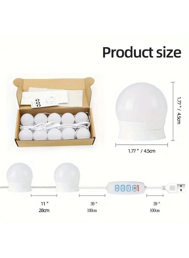 10 لمبة كيت إضاءة مرآة الماكياج LED قابلة للتعتيم مع سطوع قابل للتعديل و3 ألوان - Image 3