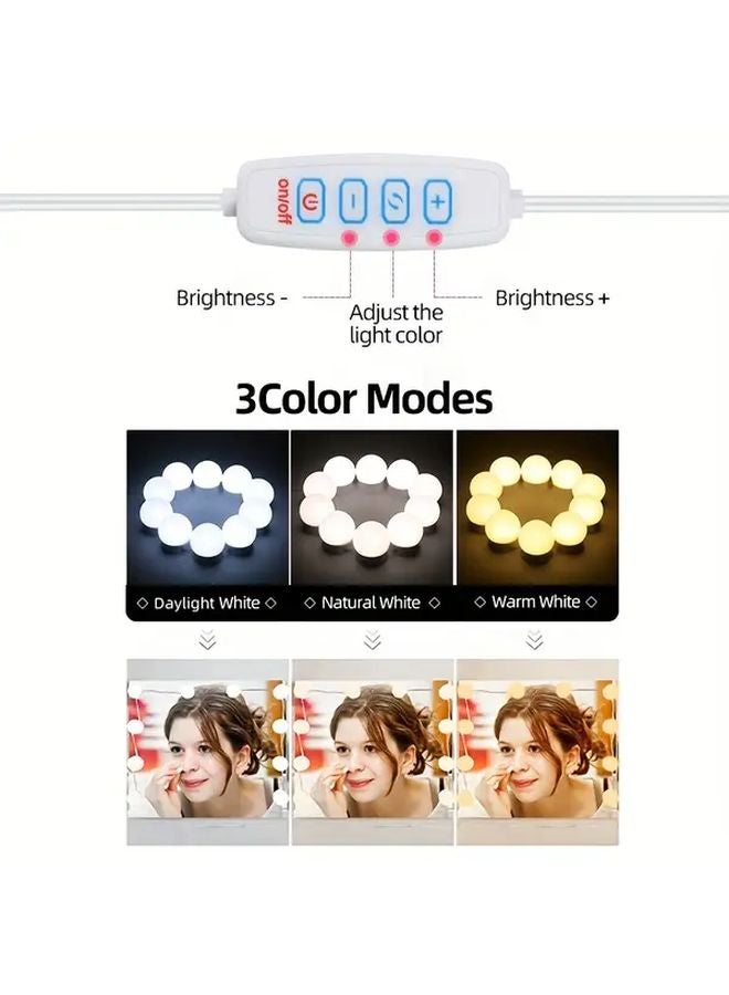 10 لمبة كيت إضاءة مرآة الماكياج LED قابلة للتعتيم مع سطوع قابل للتعديل و3 ألوان - Image 5