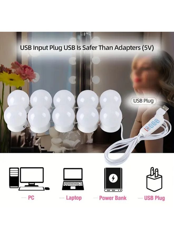 10 لمبة كيت إضاءة مرآة الماكياج LED قابلة للتعتيم مع سطوع قابل للتعديل و3 ألوان - Image 1