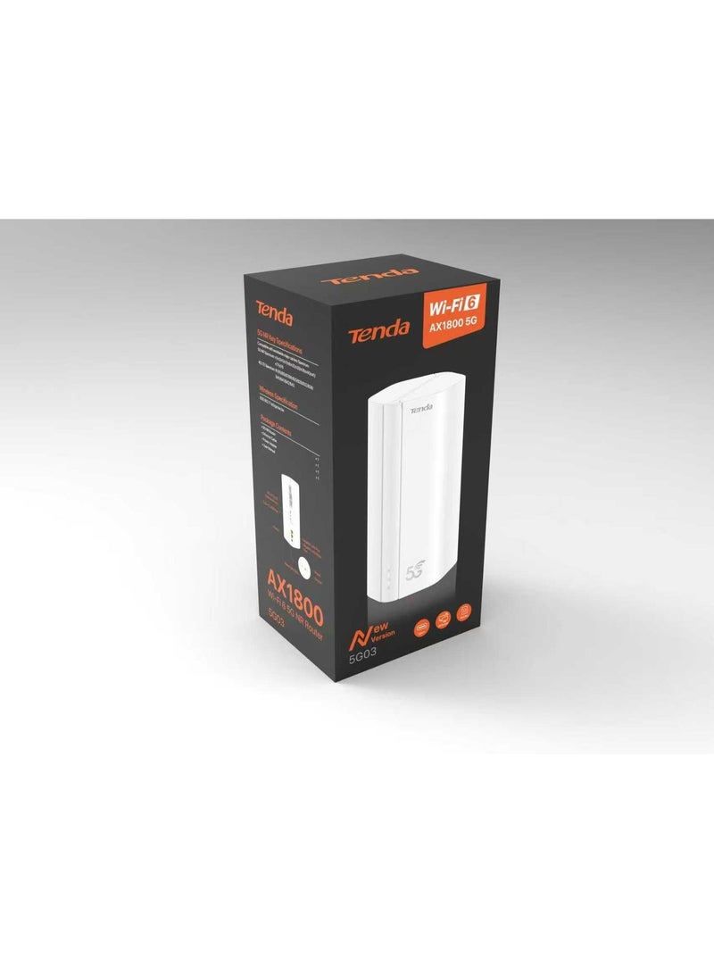 تيندا 5G03 Router 5G NR LTE, AX1800 Router WiFi 6 with Gigabit LAN/WAN Port, 4G/5G or Wired Connection, Portable Mobile Router with Sim Card, Plug and Play UK Plug - White - Image 2