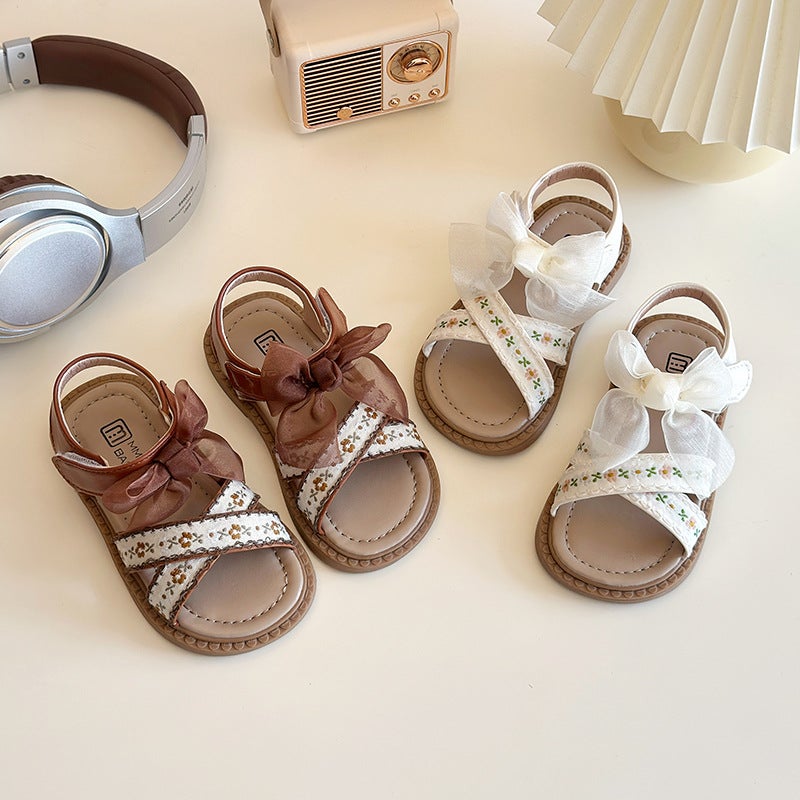 2025 Children'S Breathable Beach Shoes Korean Style Girls' Cross Strap Sandals Bow Soft Sole Children'S Shoes Trendy - Image 2