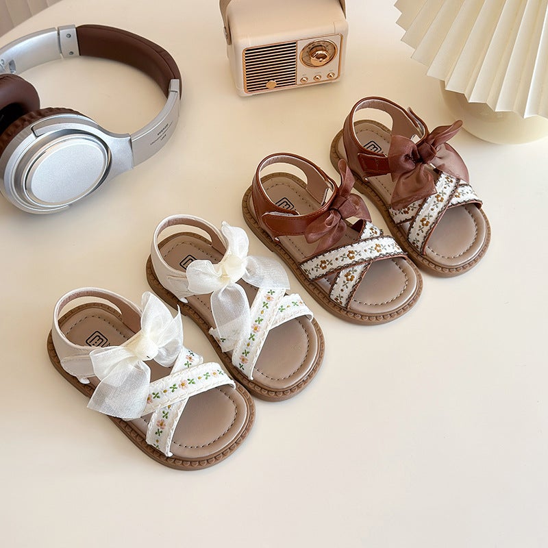 2025 Children'S Breathable Beach Shoes Korean Style Girls' Cross Strap Sandals Bow Soft Sole Children'S Shoes Trendy - Image 3