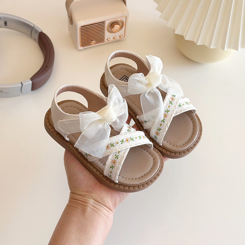 2025 Children'S Breathable Beach Shoes Korean Style Girls' Cross Strap Sandals Bow Soft Sole Children'S Shoes Trendy - Image 1