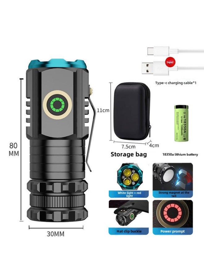 TikTok Explosions Outdoor Strong Light Flashlight Super Bright Charging Small Steel Cannon Multifunctional Cap Clip Mini Monster Flashlight-Color:S450 White + Red Light (18350a + Data Cable Storage Bag)  - Image 1