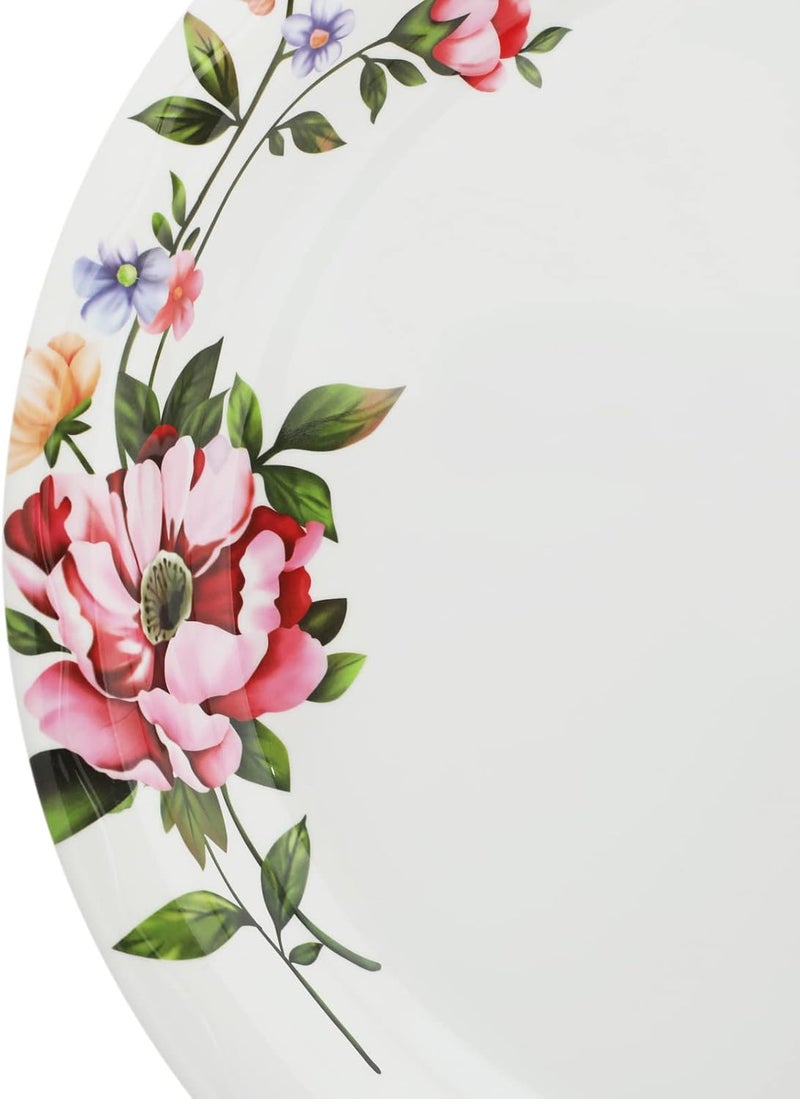 Abir Melamine Round Plate 55 CM / 21.65 INCH White Floral Design For Food Kitchen Use Outdoor & Restaurant Decorative Multi Purpose Server Tray/Platter - Image 4