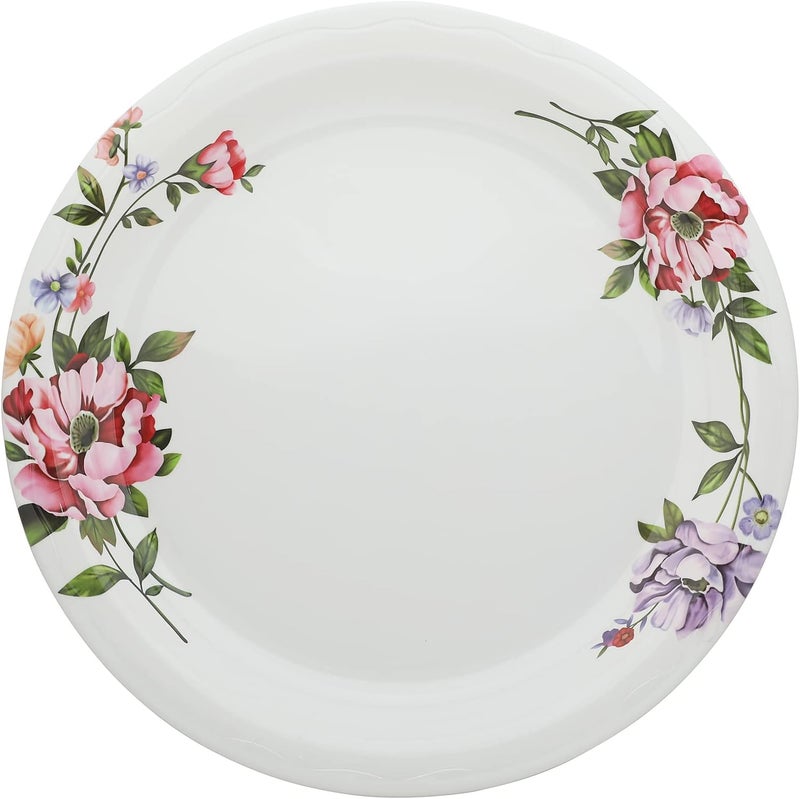 Abir Melamine Round Plate 55 CM / 21.65 INCH White Floral Design For Food Kitchen Use Outdoor & Restaurant Decorative Multi Purpose Server Tray/Platter - Image 3
