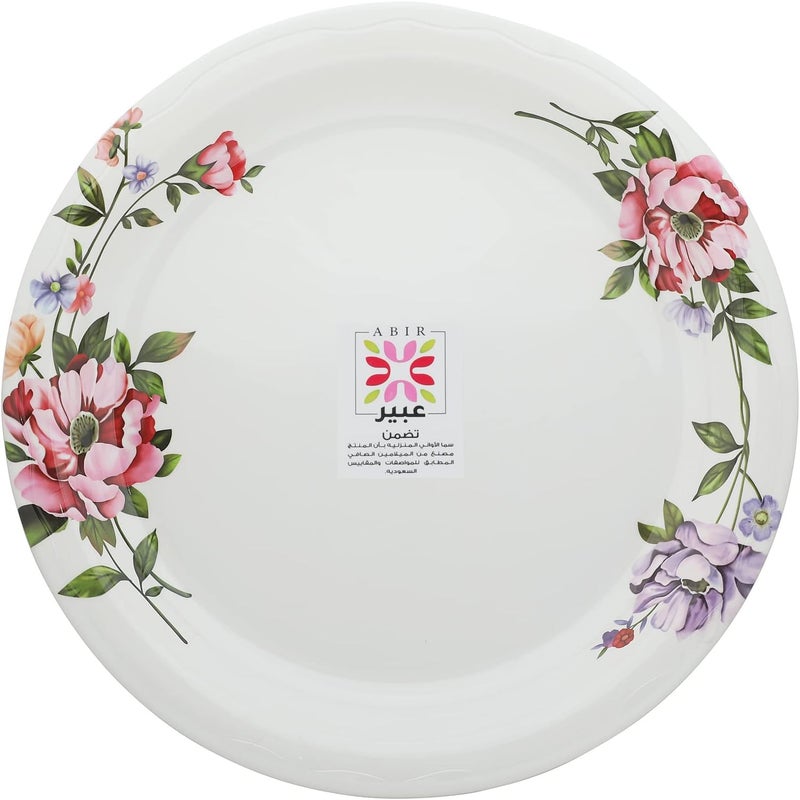 Abir Melamine Round Plate 55 CM / 21.65 INCH White Floral Design For Food Kitchen Use Outdoor & Restaurant Decorative Multi Purpose Server Tray/Platter - Image 2