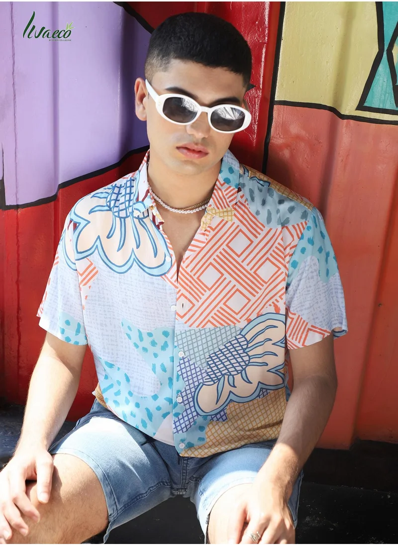 Campus Sutra Men's EcoLiva Multicolour Abstract Patch Shirt