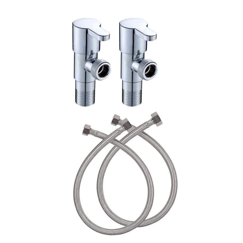 IRIS High Grade Brass Angle CockValve of Brass for BathroomKitchen with Connection Pipe Set of 2 - Image 1