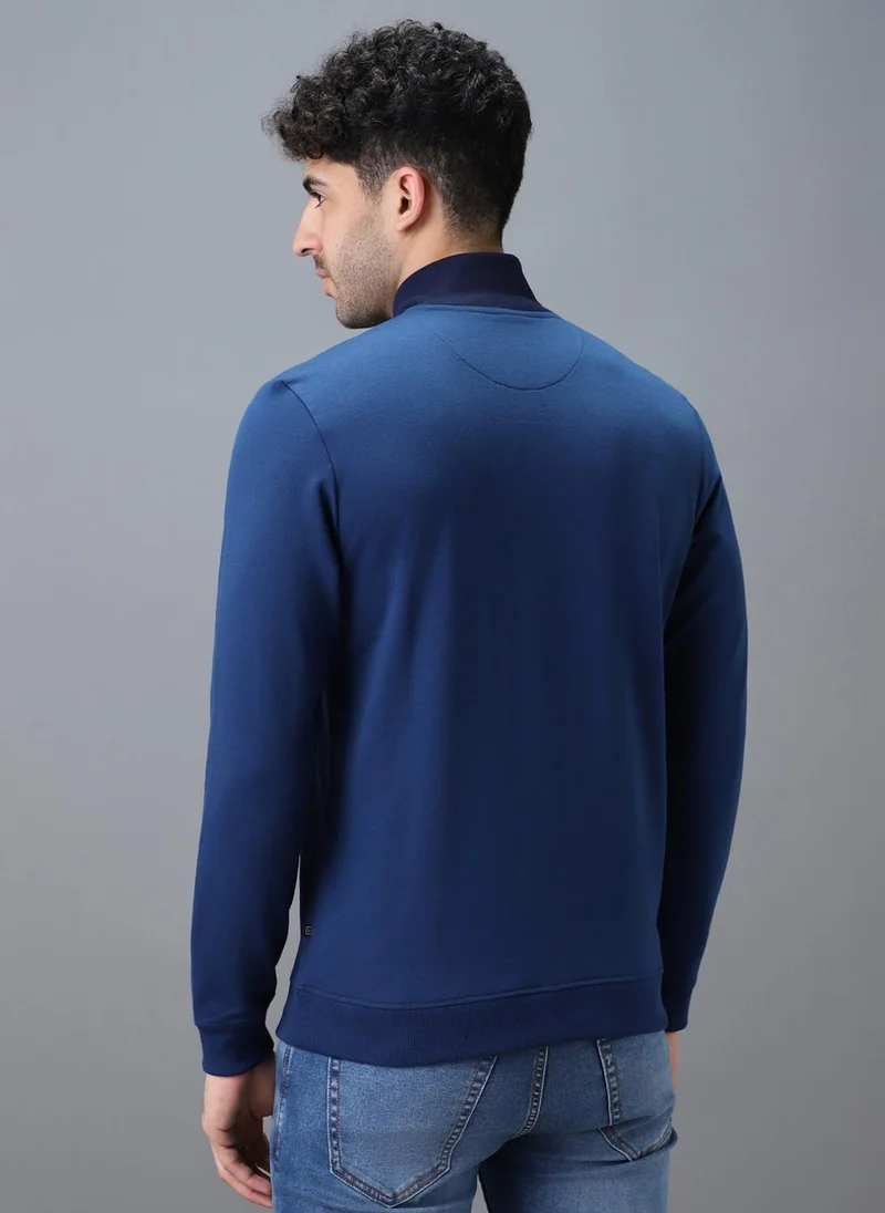 Urbano Fashion  Urbano Fashion Men's Blue Cotton Solid Zippered High Neck Sweatshirt for Men | Best Price UAE