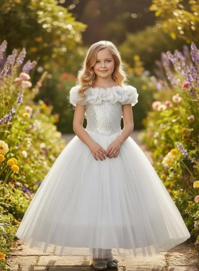 فيا بامبينو Ivory Sequin Butterfly Tulle Gown