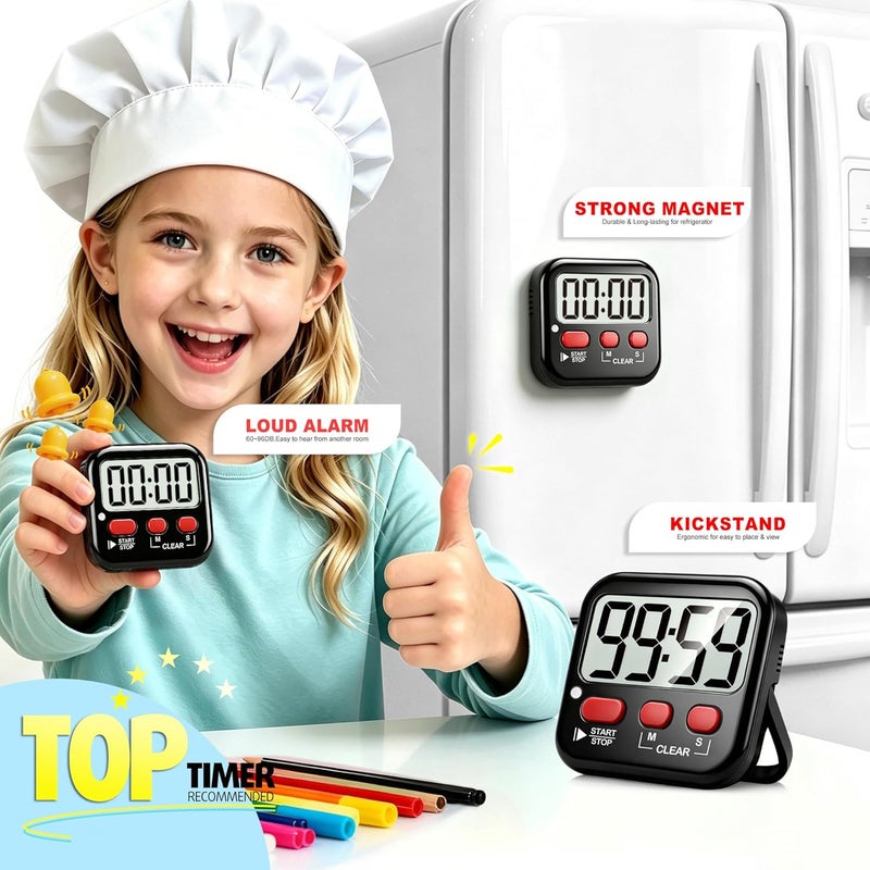 Antonki 2 Pack Digital Timer for Kids, Magnetic Countdown Kitchen Timers for Cooking, Egg, Classroom, Teacher, Exercise, Study, Oven - Battery Included - Image 3