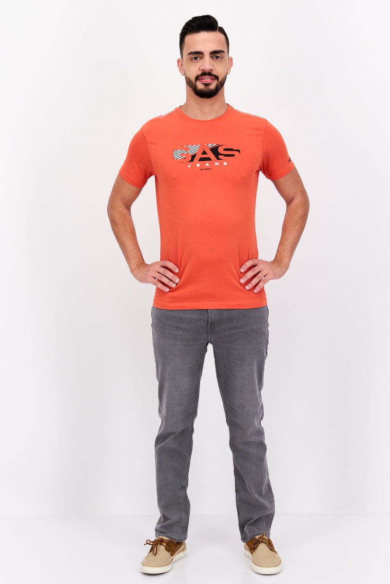 GAS Men Crew Neck Short Sleeves Brand Logo T-Shirt, Orange Combo - Image 4
