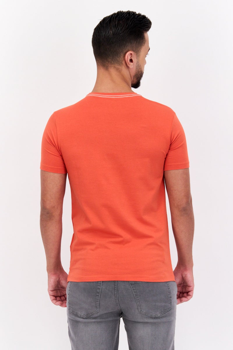 GAS Men Crew Neck Short Sleeves Brand Logo T-Shirt, Orange Combo - Image 2