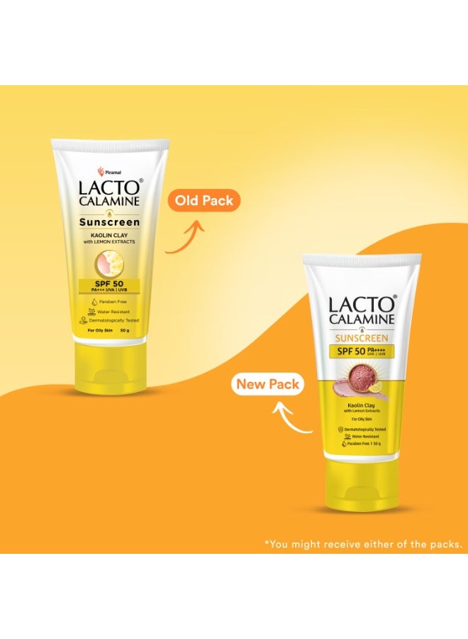 Lacto Calamine Sunscreen SPF 50 | 50g | PA +++ For Oily Skin | UVA – UVB | Water Resistant & No White Cast | With Kaolin Clay, Vitamin E & Lemon Extracts | Paraben Free - Image 4