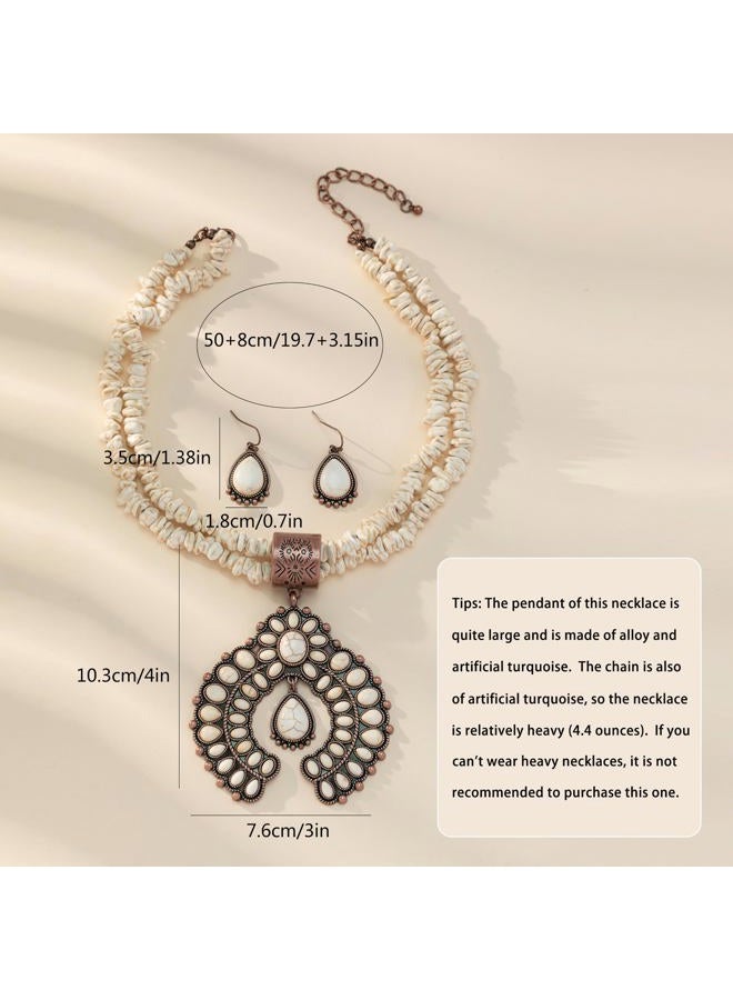 JMScape 4 PCS Western Turquoise Jewelry for Women Boho Vintage Navajo Pearl Necklace Earring Bracelet Ring Set Country Cowgirl Accessories for Gift, Large, Metal, Turquoise - Image 5