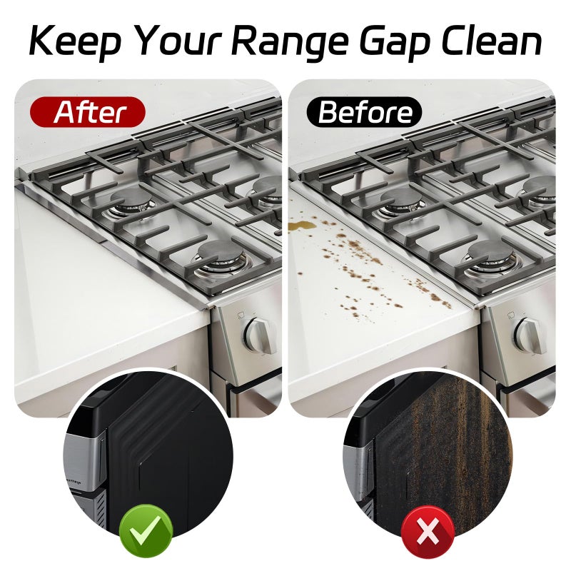Cleaneat Stainless Steel Stove Counter Gap Cover (2 Pack)  Oven Gap Filler  Stove Gap Filler For Kitchen  Range Trim Kit  Easy Clean With Heat Resistant  Adjustable Length 13.8  To 27.6 - Image 2