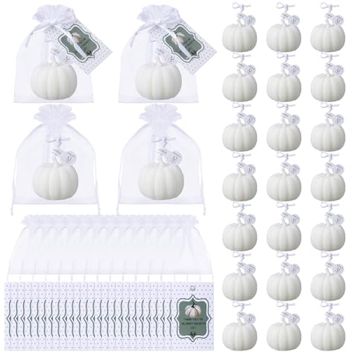 Treela 24 Set Pumpkin Candles Fall Baby Shower Party Favors for Guests Little Pumpkin Thank You Return Gifts Bulk for Thanksgiving Autumn Baby Shower Wedding Favors (White) - Image 1