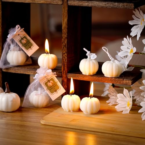 Treela 24 Set Pumpkin Candles Fall Baby Shower Party Favors for Guests Little Pumpkin Thank You Return Gifts Bulk for Thanksgiving Autumn Baby Shower Wedding Favors (White) - Image 2