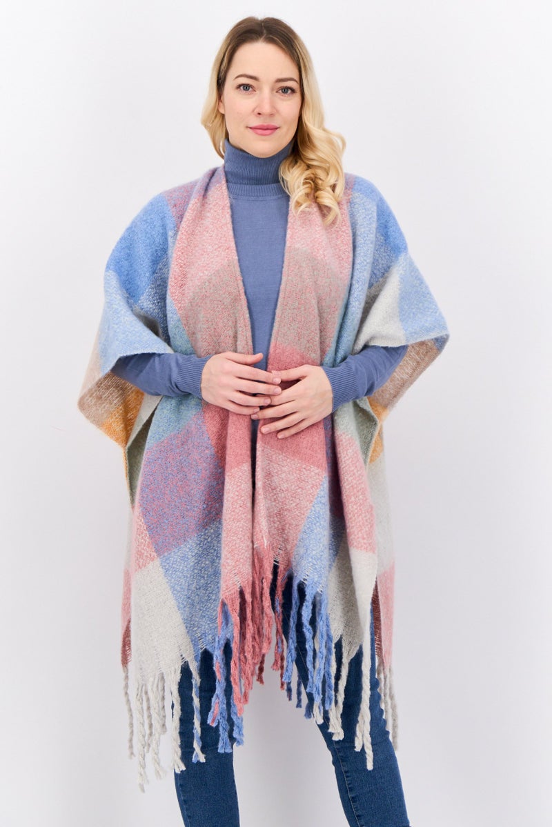 Max Studio Women Allover Print Poncho 190 x 90 cm, Blue  - Image 1