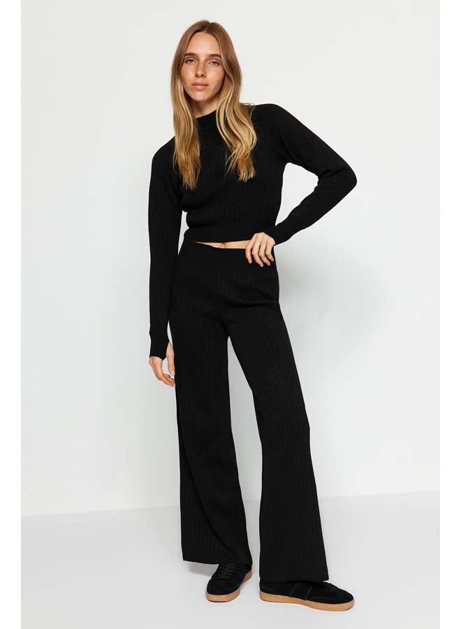 trendyol Black Crop Finger Detailed Knitwear Bottom-Top Set TWOAW24AU00033  - Image 3