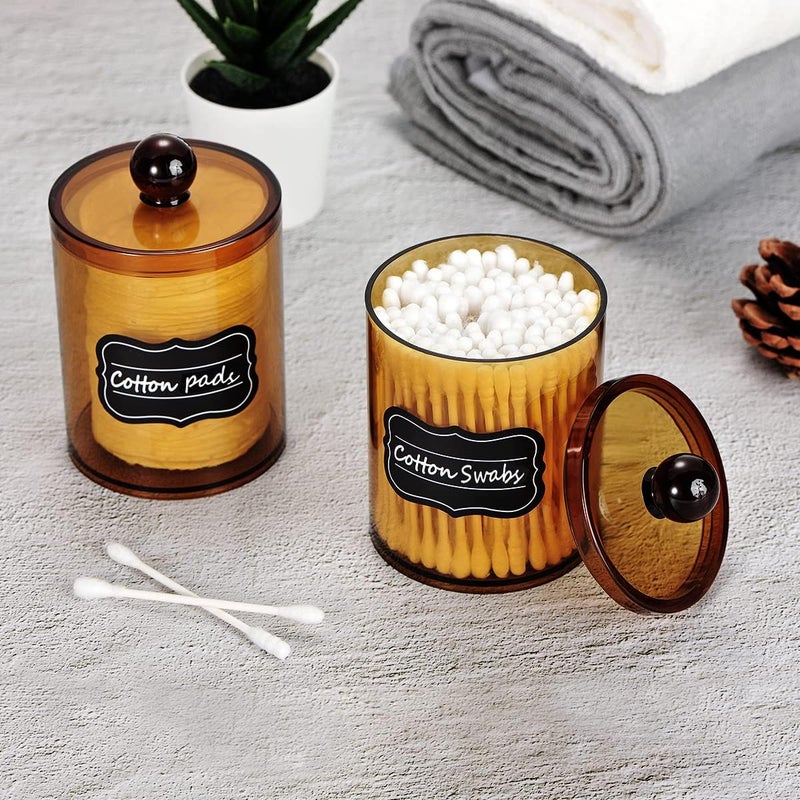 SheeChung 4 Pack Plastic Acrylic Bathroom Vanity Countertop Canister Jars with Storage Lid, Apothecary Jars Qtip Holder Makeup Organizer for Cotton Balls,Swabs,Pads,Bath Salts (Amber, 20 Oz) - Image 3