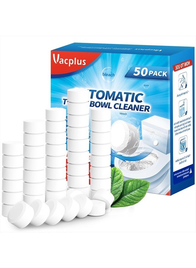 Vacplus منظفات وعاء المرحاض - 50 عبوة، أقراص منظف وعاء المرحاض الأوتوماتيكية لإزالة الروائح الكريهة والتخلص من الترسبات، أقراص مبيضة تدوم طويلاً لخزان المرحاض ضد البقع الصعبة - Image 1