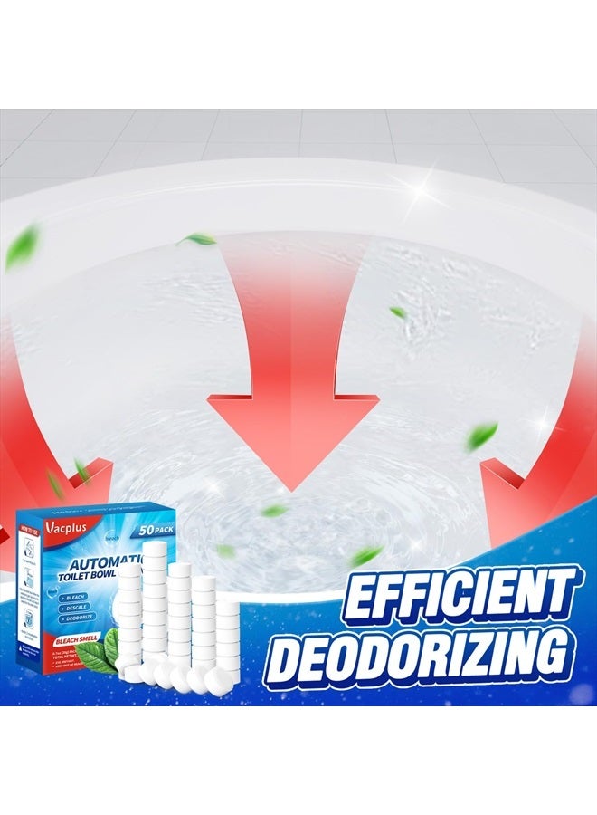 Vacplus منظفات وعاء المرحاض - 50 عبوة، أقراص منظف وعاء المرحاض الأوتوماتيكية لإزالة الروائح الكريهة والتخلص من الترسبات، أقراص مبيضة تدوم طويلاً لخزان المرحاض ضد البقع الصعبة - Image 3