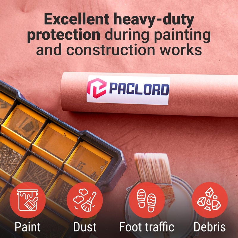 Paclord Floor Protection Paper 36" x 1992" (166â€™) Red Rosin Paper Roll - Made in USA Thick Heavy-Duty 7 mil Masking Paper for Surface Protection from Paint, Dust, Foot Traffic - Paint Floor Covering - Image 5