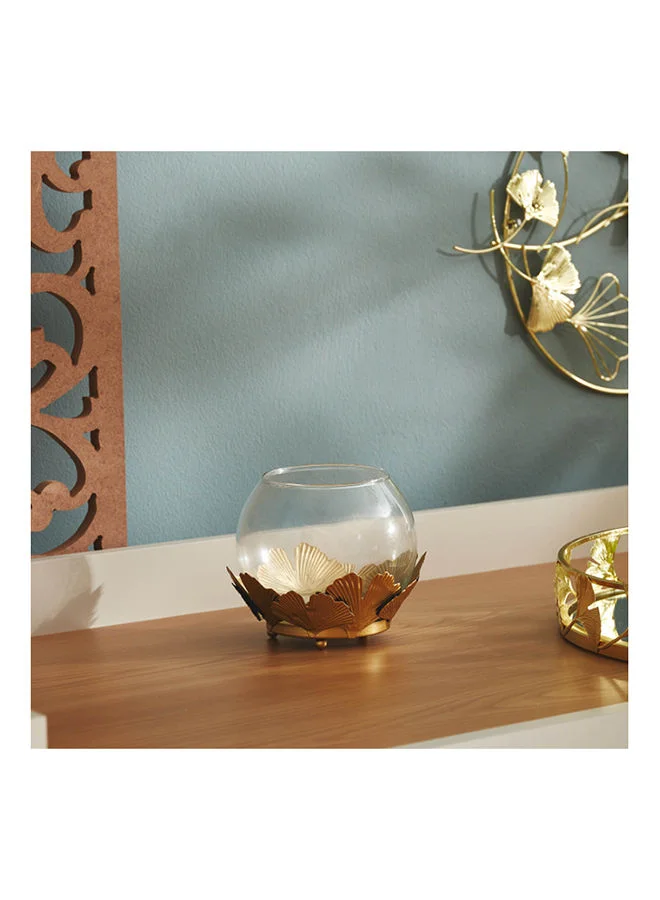 Home Box Nura Ginkgo Leaves Round Candle Holder