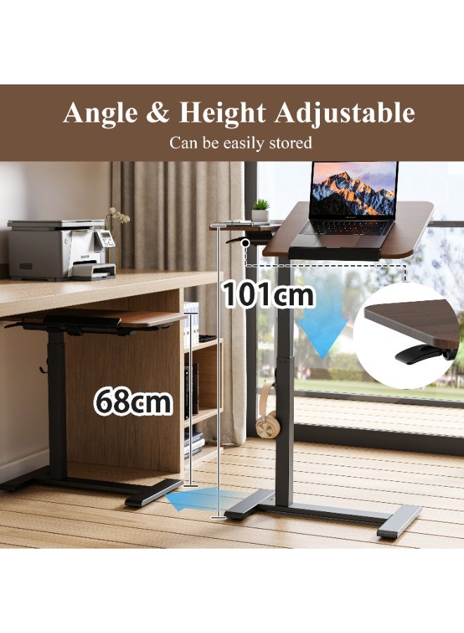 ETHU Height-Adjustable Rolling Laptop Desk, Multifunctional Overbed Table with Tilting Desktop and Recessed Casters, Mobile Bedside Sofa Side Table, Ergonomic Standing Desk for Office and Home, Walnut - Image 5